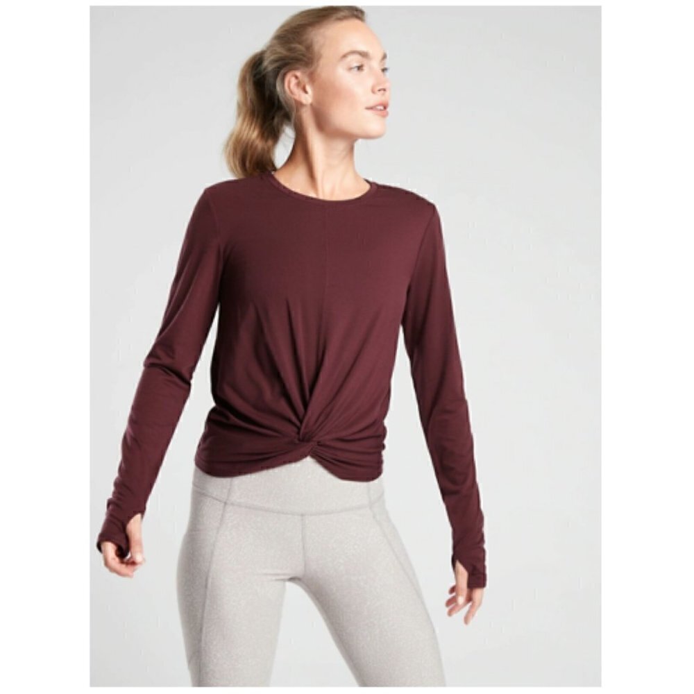 Athleta Essence Twist Soft Lightweight Long Sleeve Top Marron Size XS